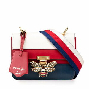 Gucci Queen Margaret Bee Shoulder Bag White Red Navy Blue Leather